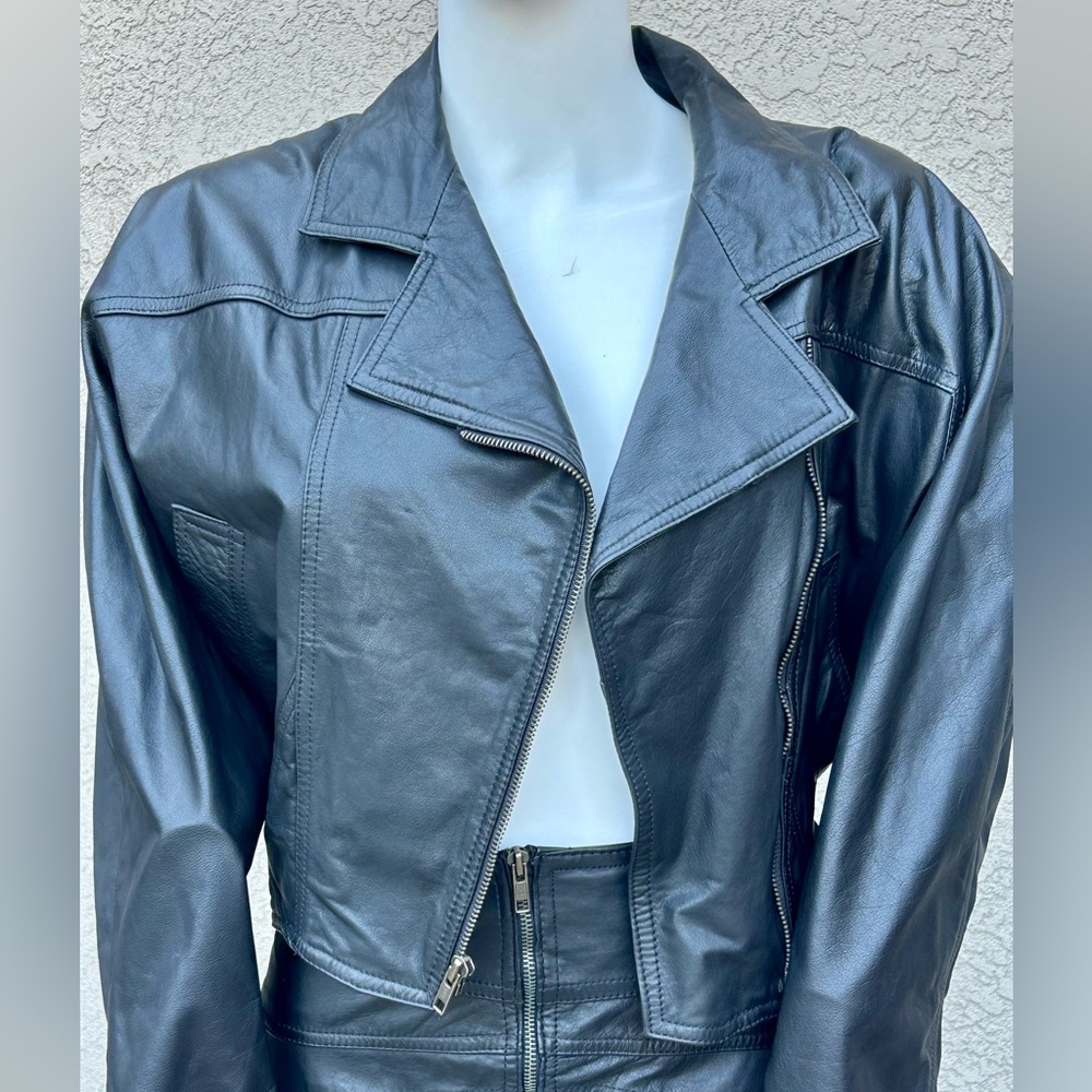1980 Winlit Vintage Leather Jacket & Skirt sz M EUC - Picture 6 of 14